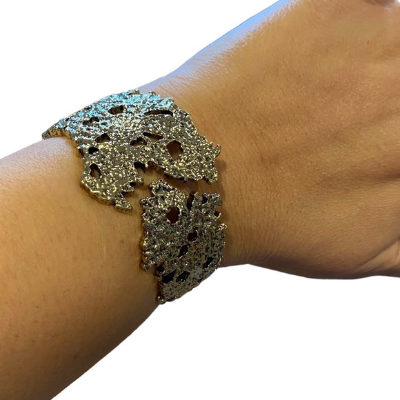 Gold Plated Textured Hinged Cuff Bracelet - Picture 5 of 5